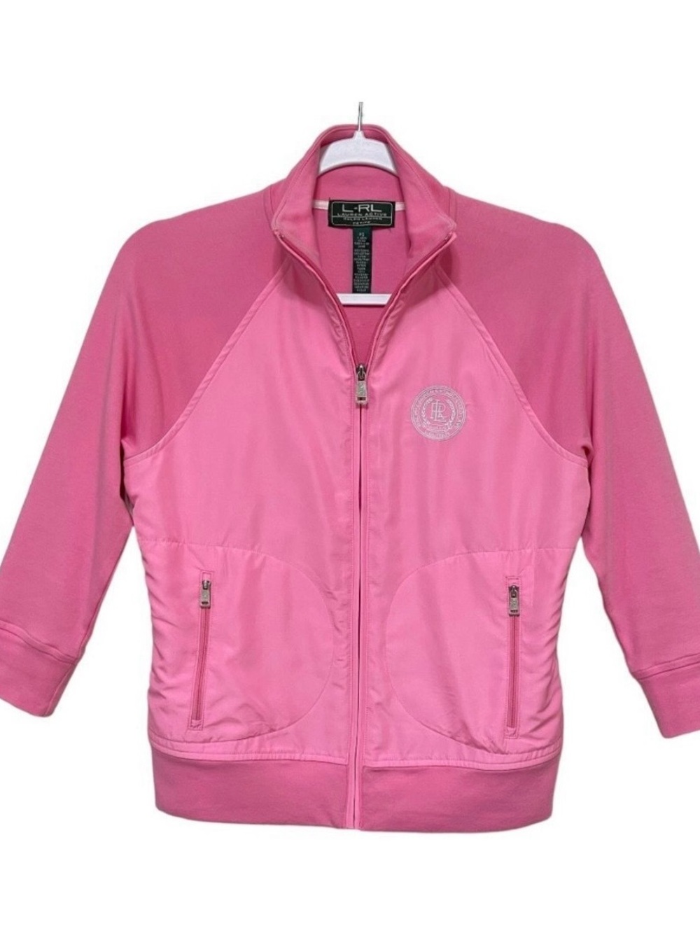 Lauren Ralph Lauren Active Y2K Pink Track Jacket Crest Cotton Zip Up Women PS